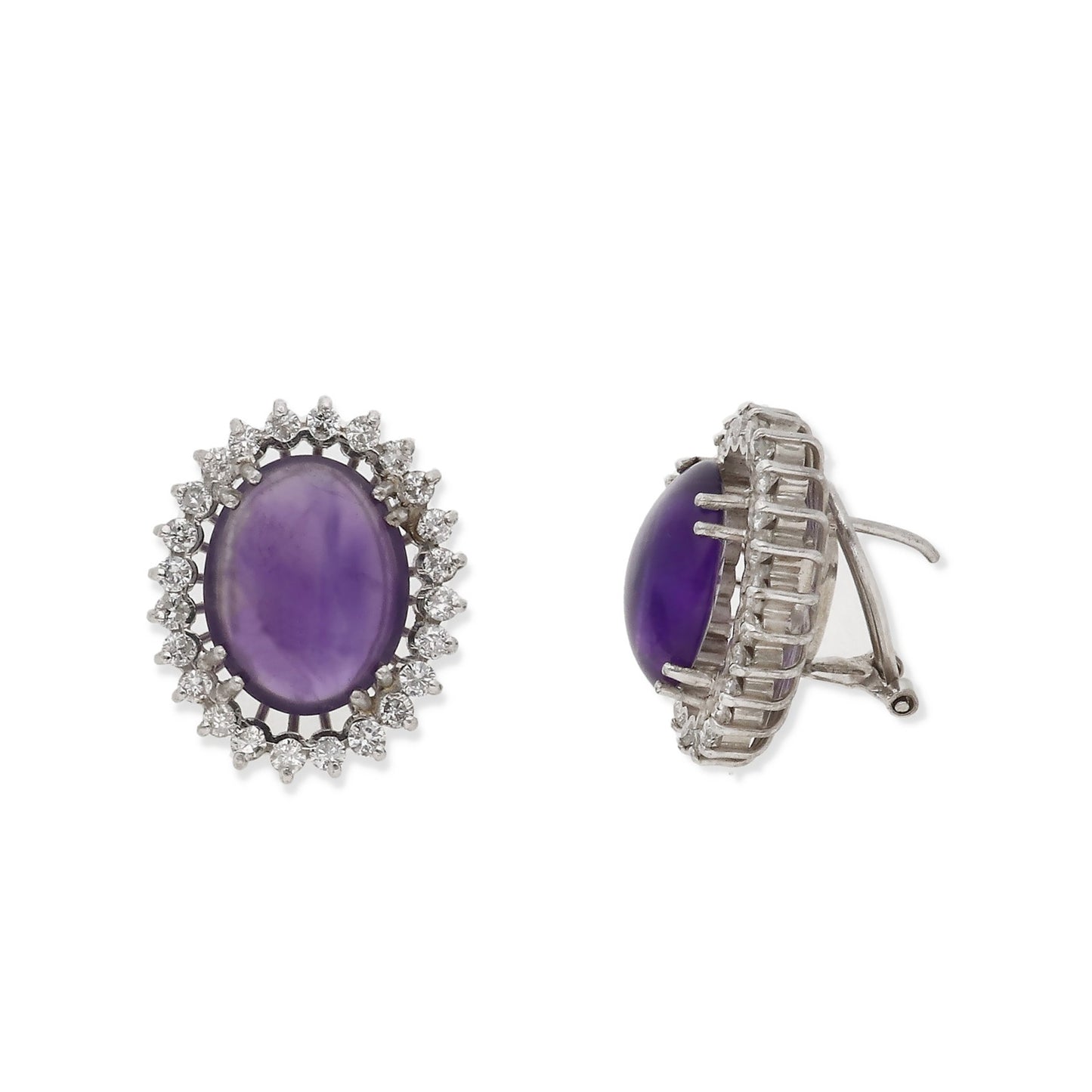 Pendientes Delia en Oro Blanco 18k con Amatistas Centrales y Diamantes