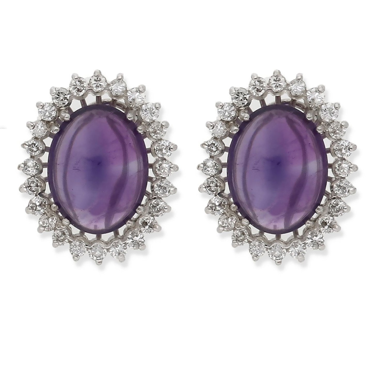 Pendientes Delia en Oro Blanco 18k con Amatistas Centrales y Diamantes