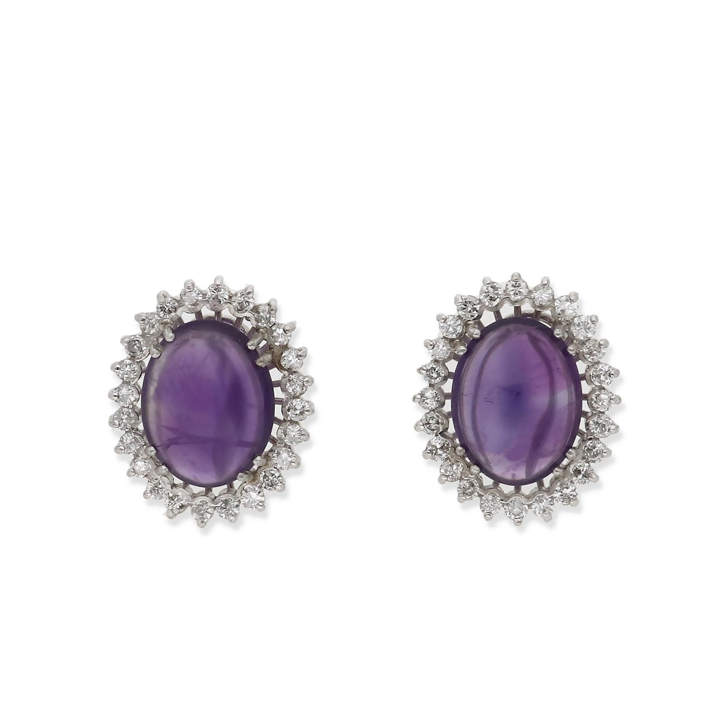 Pendientes Delia en Oro Blanco 18k con Amatistas Centrales y Diamantes