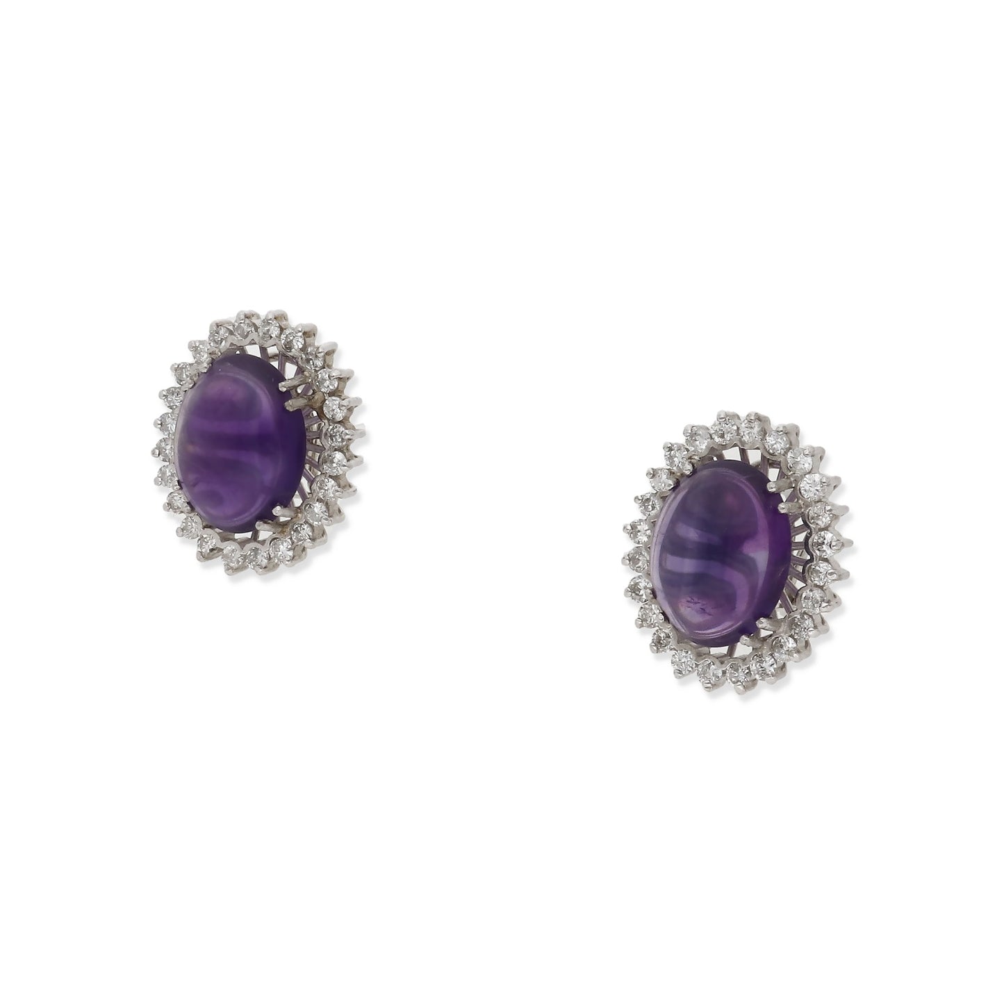 Pendientes Delia en Oro Blanco 18k con Amatistas Centrales y Diamantes