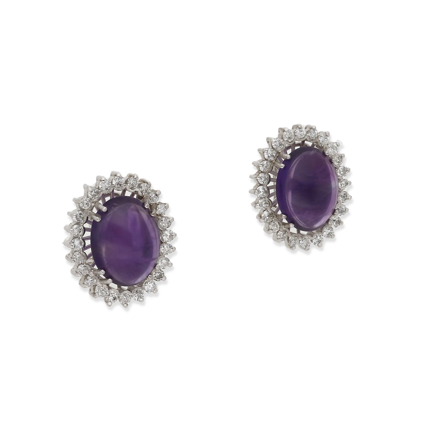 Pendientes Delia en Oro Blanco 18k con Amatistas Centrales y Diamantes
