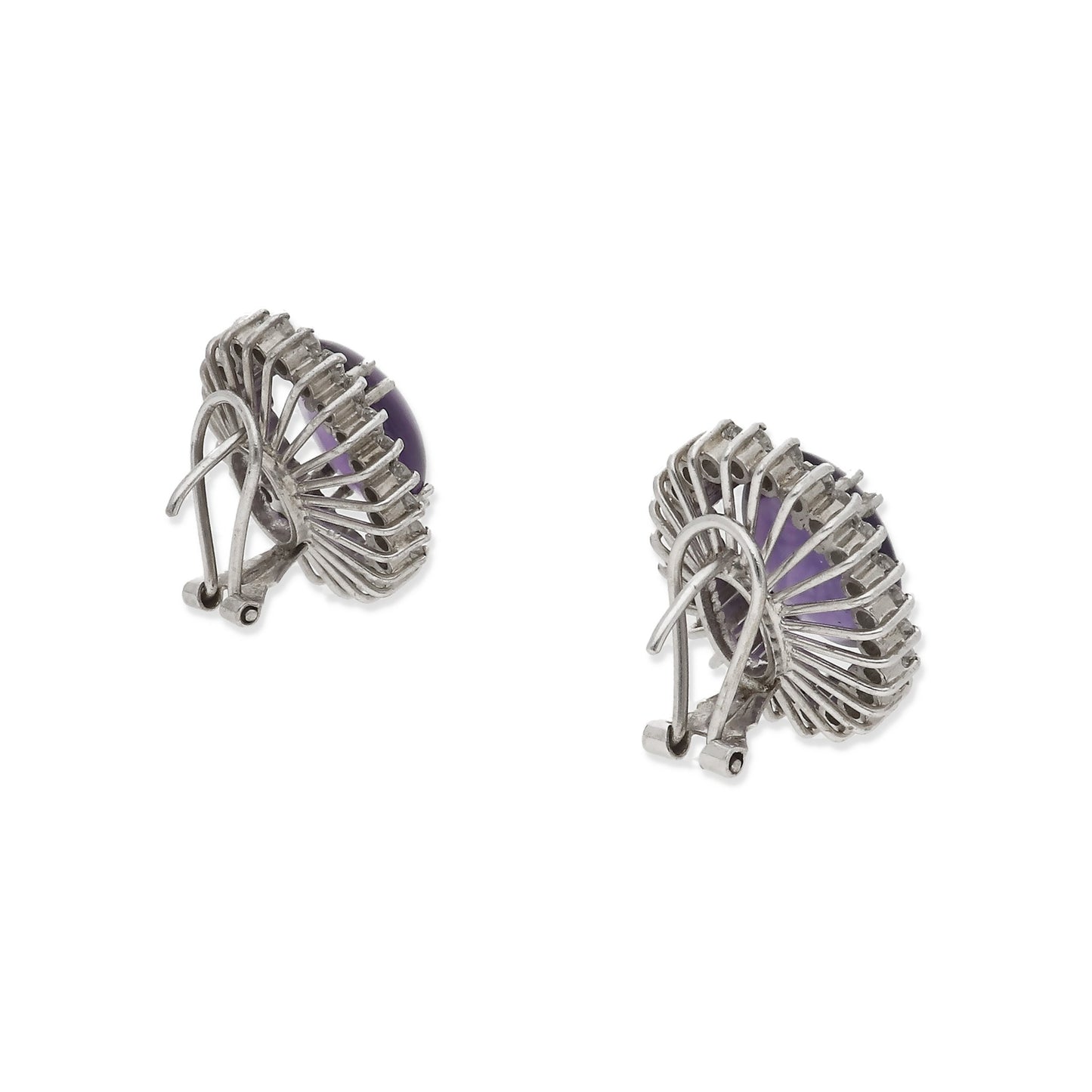 Pendientes Delia en Oro Blanco 18k con Amatistas Centrales y Diamantes