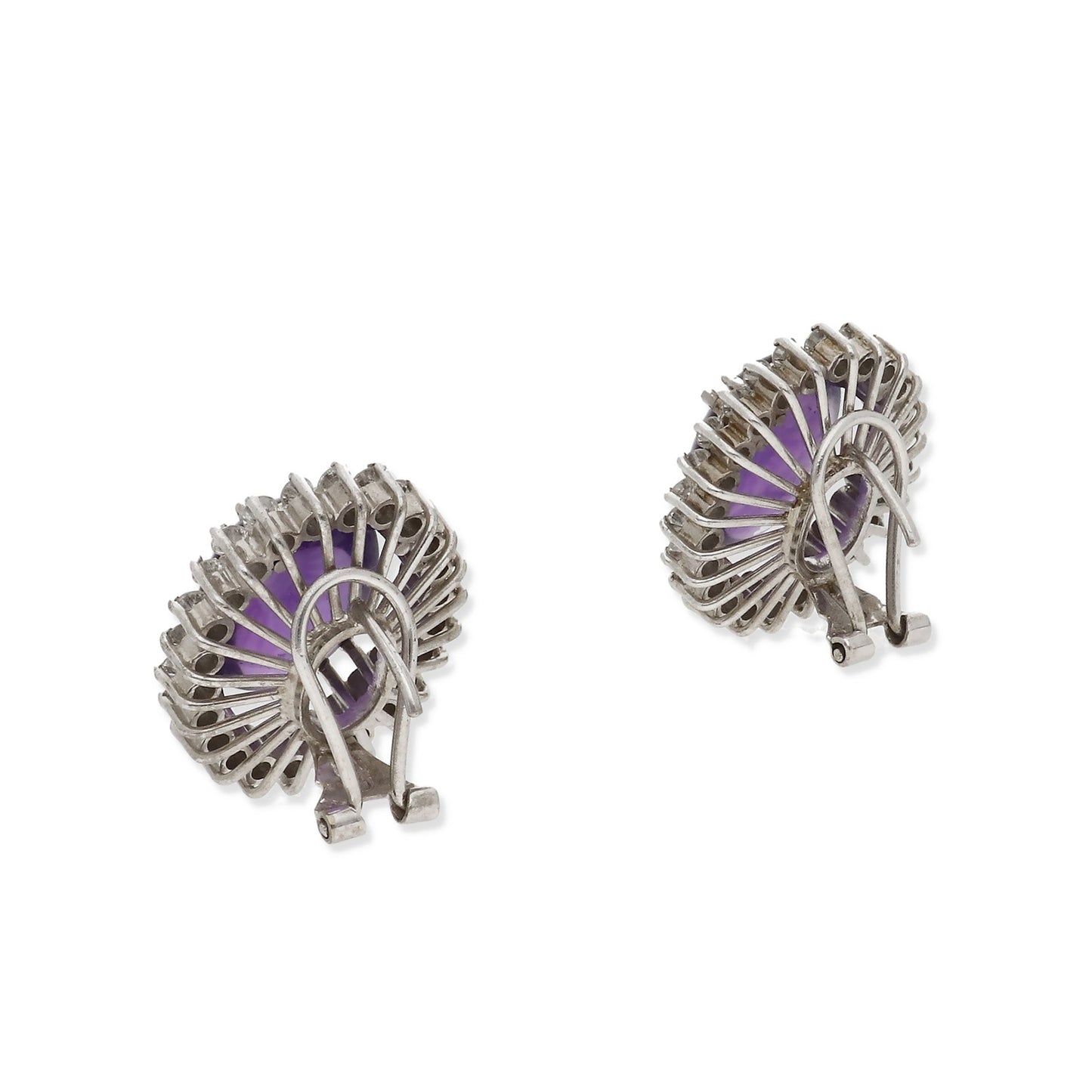 Pendientes Delia en Oro Blanco 18k con Amatistas Centrales y Diamantes
