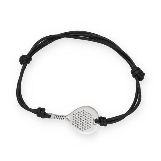 Pulsera Pala de Pádel en Plata de Ley 925 con Cuero Negro