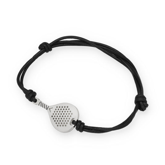 Pulsera Pala de Pádel en Plata de Ley 925 con Cuero Negro