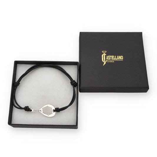 Pulsera Pala de Pádel en Plata de Ley 925 con Cuero Negro