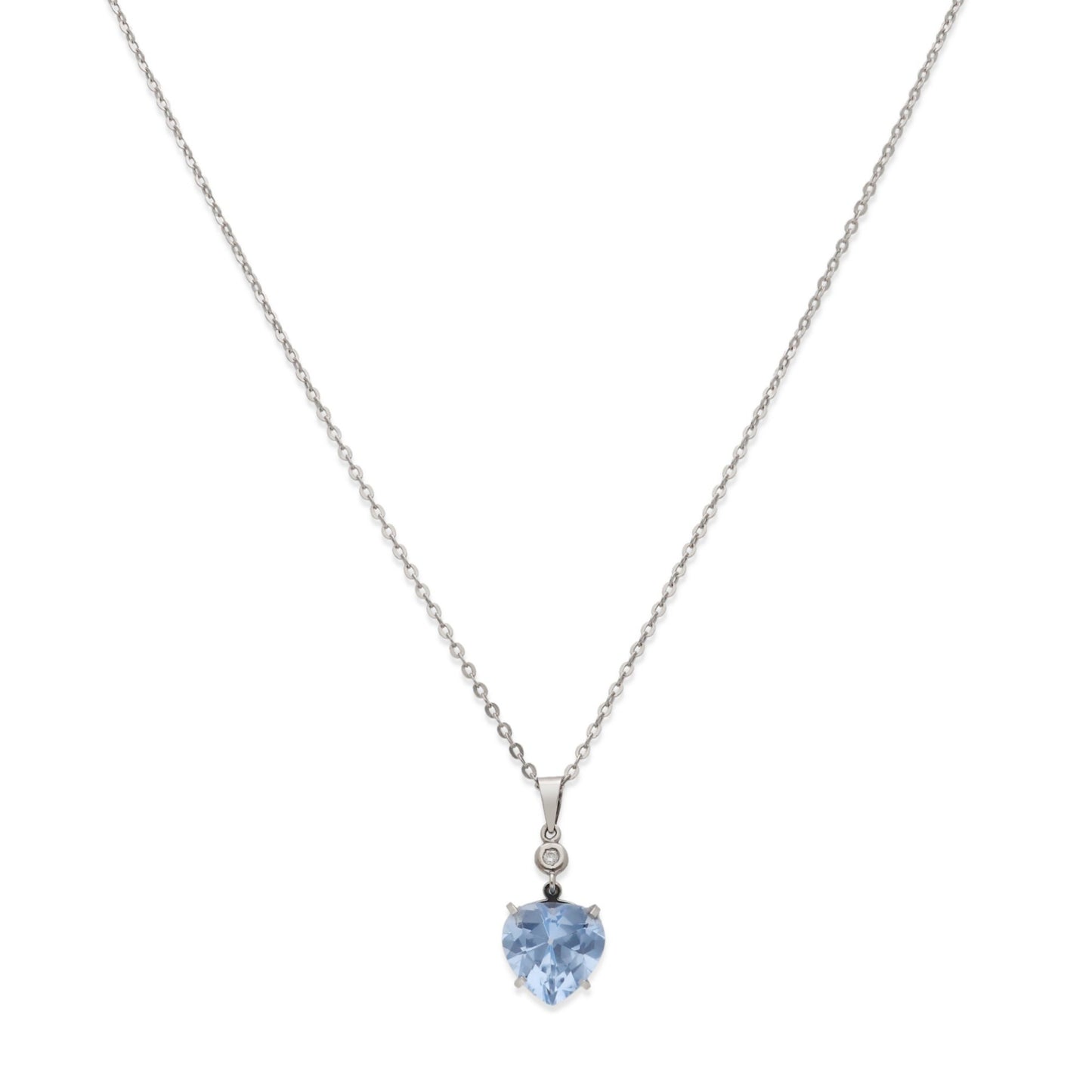 Collar con Colgante de Corazón en Oro Blanco 18K con Diamante y Topacio Azul