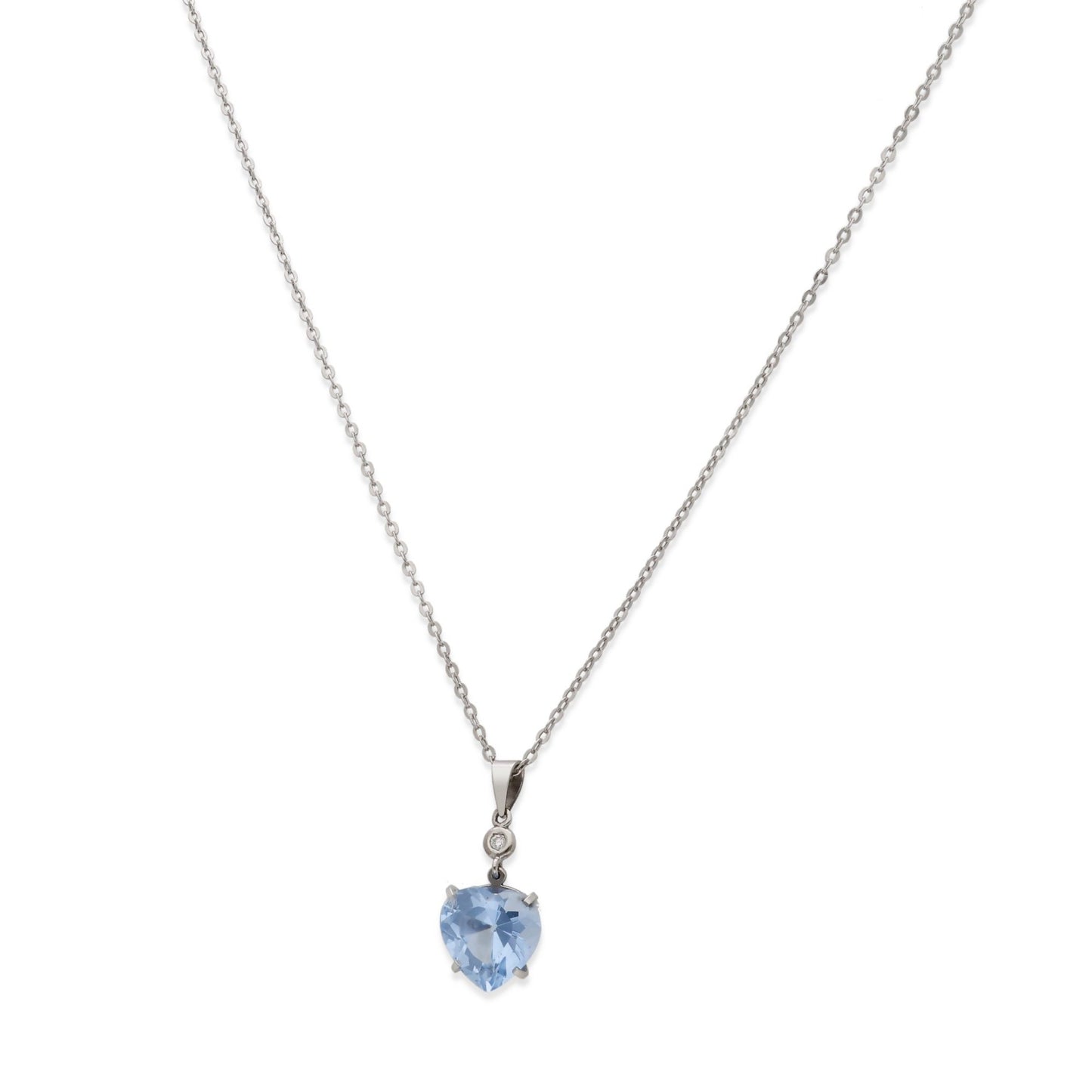 Collar con Colgante de Corazón en Oro Blanco 18K con Diamante y Topacio Azul