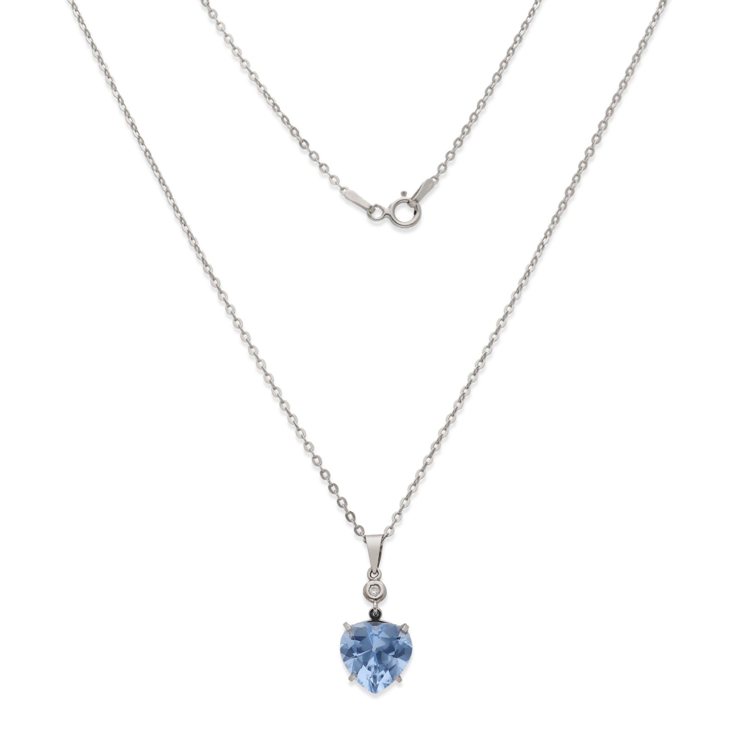 Collar con Colgante de Corazón en Oro Blanco 18K con Diamante y Topacio Azul