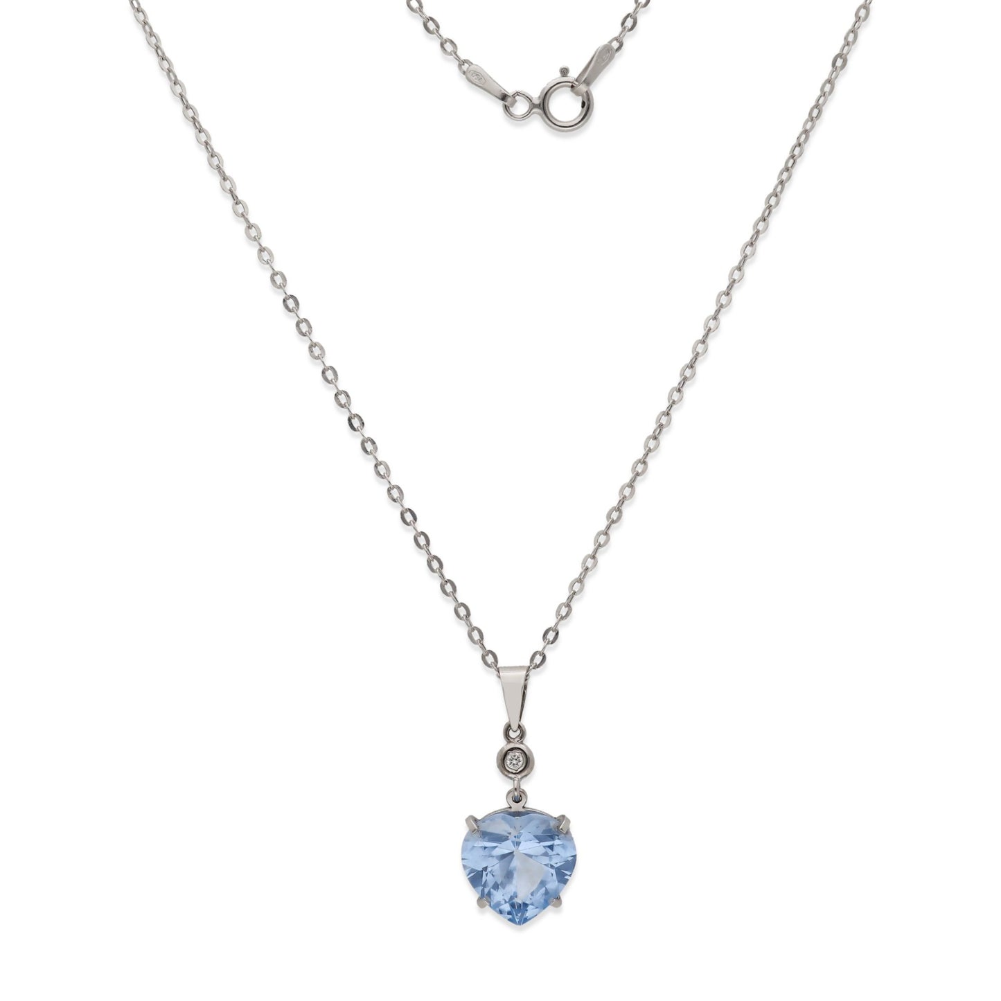 Collar con Colgante de Corazón en Oro Blanco 18K con Diamante y Topacio Azul