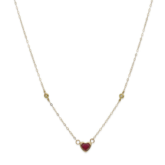 Gargantilla Regina en Oro de 18K con Diamantes y Corazón de Rubí