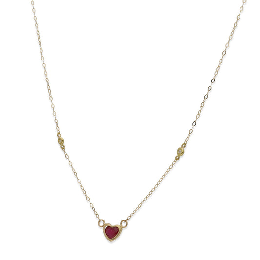 Gargantilla Regina en Oro de 18K con Diamantes y Corazón de Rubí