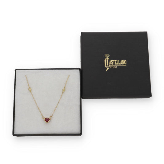 Gargantilla Regina en Oro de 18K con Diamantes y Corazón de Rubí