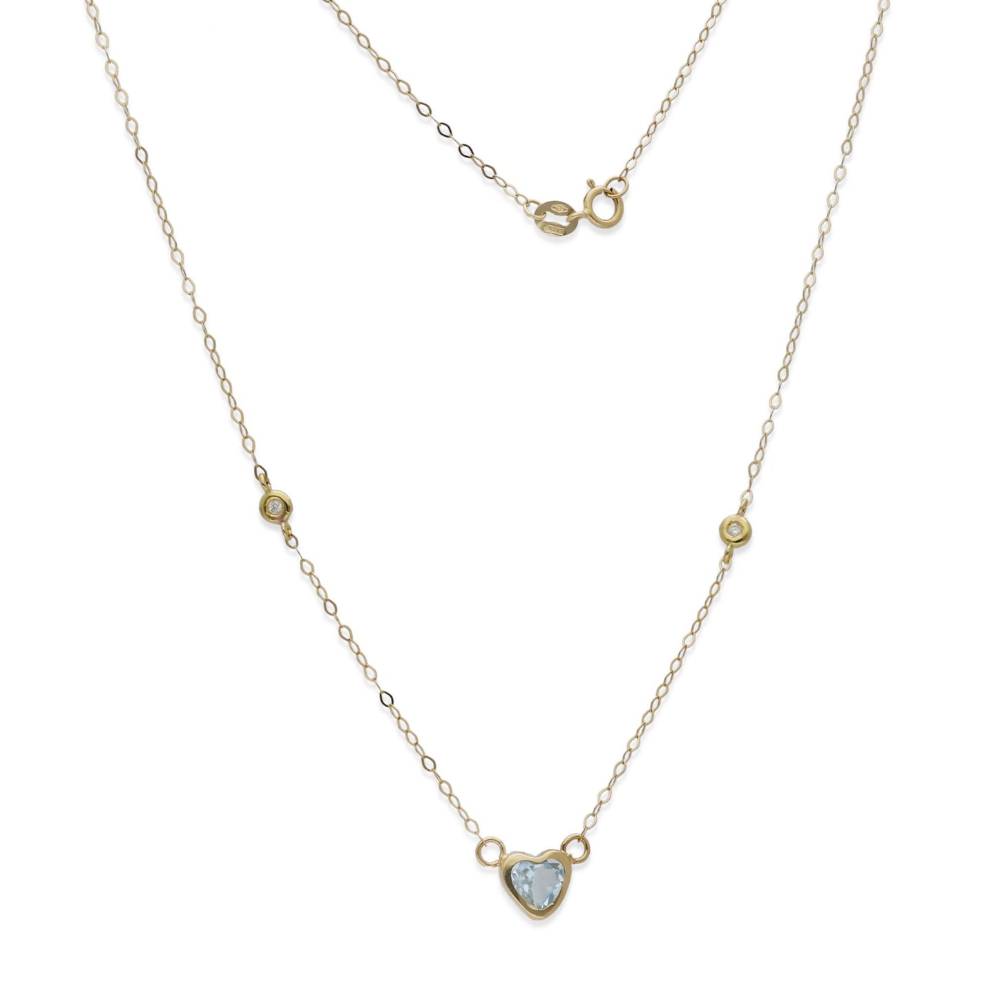 Gargantilla Regina en Oro de 18K con Diamantes y Corazón de Topacio Azul