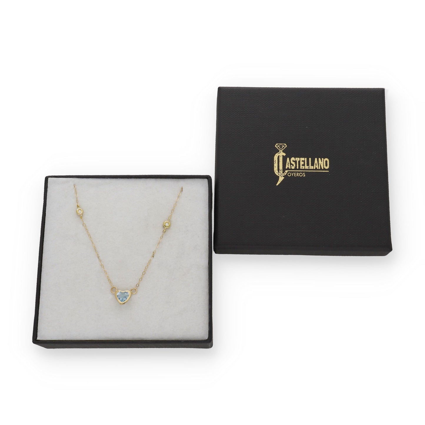 Gargantilla Regina en Oro de 18K con Diamantes y Corazón de Topacio Azul
