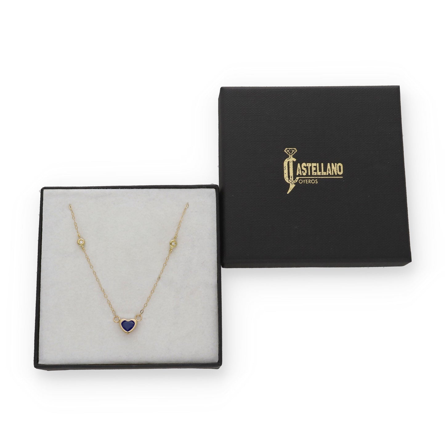 Gargantilla Regina en Oro de 18K con Diamantes y Corazón de Zafiro