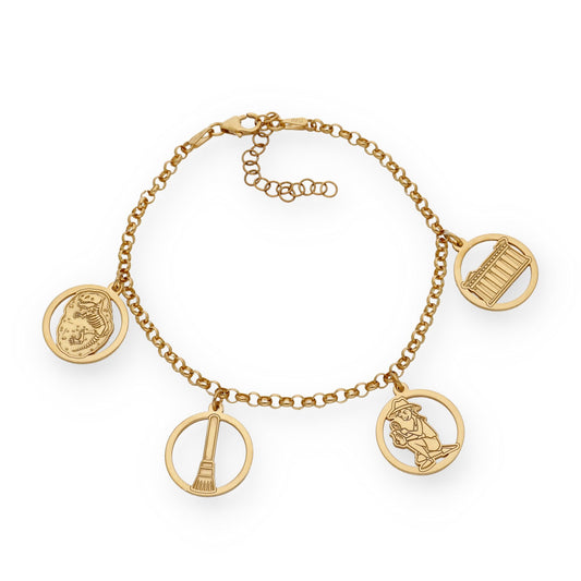 Pulsera Charms de  Arqueología en Plata Bañada en Oro 18K