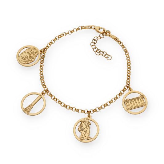 Pulsera Charms de  Arqueología en Plata Bañada en Oro 18K