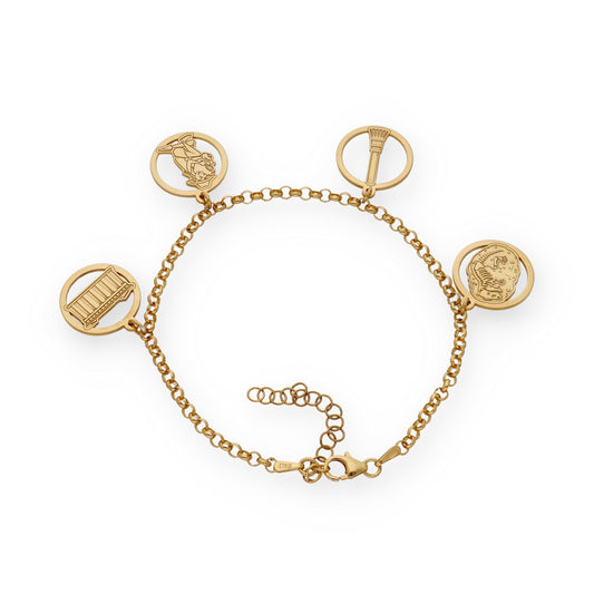 Pulsera Charms de  Arqueología en Plata Bañada en Oro 18K