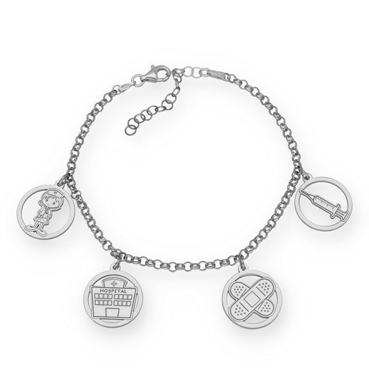 Pulsera Charms de Enfermería en Plata de Ley 925