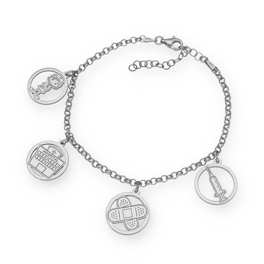 Pulsera Charms de Enfermería en Plata de Ley 925