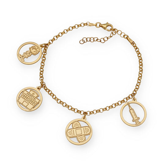Pulsera Charms de Enfermería en Plata Bañada en Oro 18K