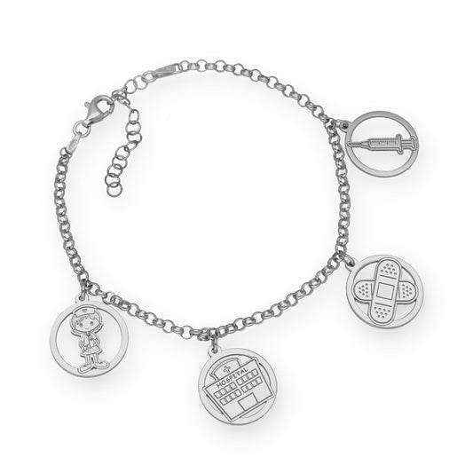Pulsera Charms de Enfermería en Plata de Ley 925
