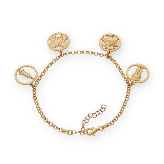 Pulsera Charms de Enfermería en Plata Bañada en Oro 18K