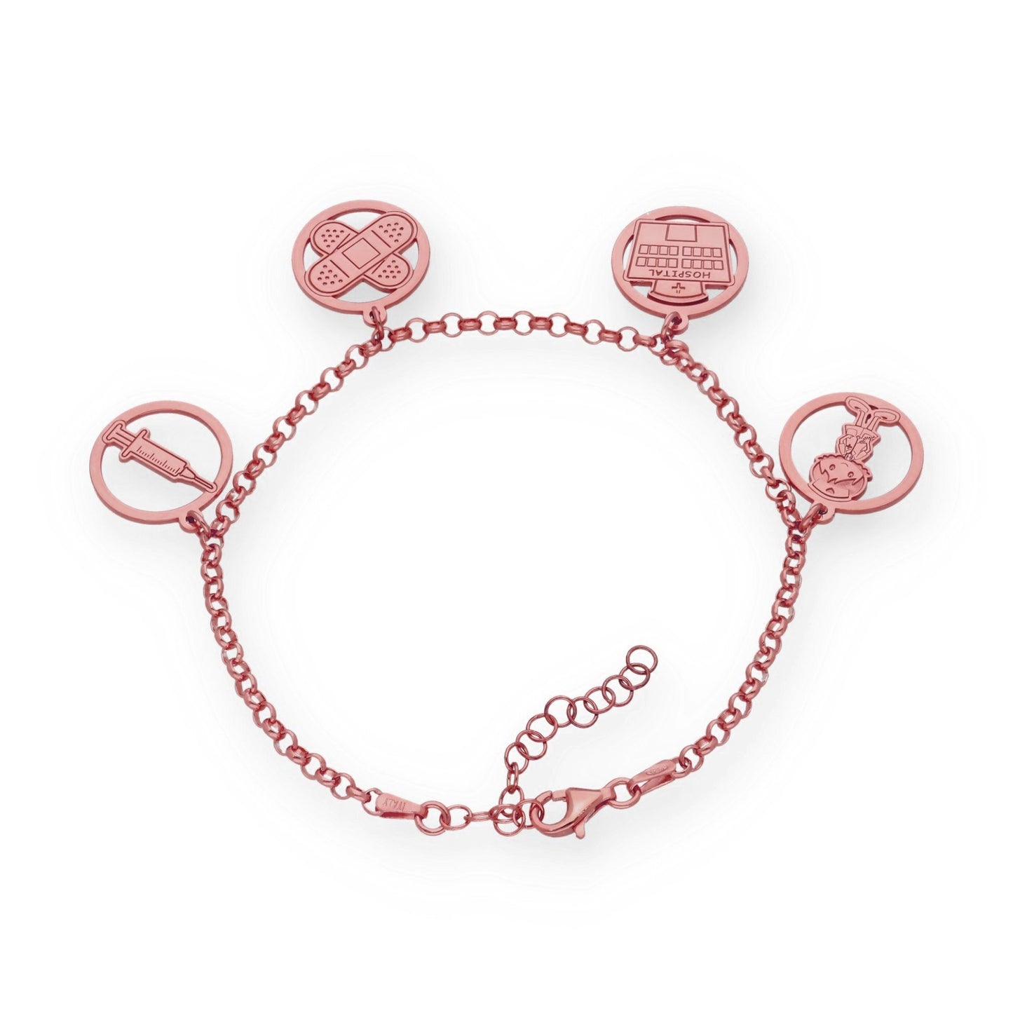 Pulsera Charms de Enfermería en Plata Bañada en Oro Rosa 18K