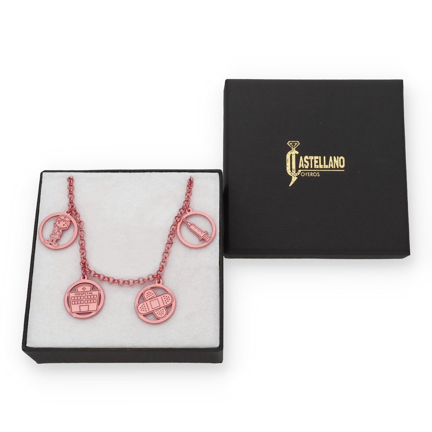 Pulsera Charms de Enfermería en Plata Bañada en Oro Rosa 18K