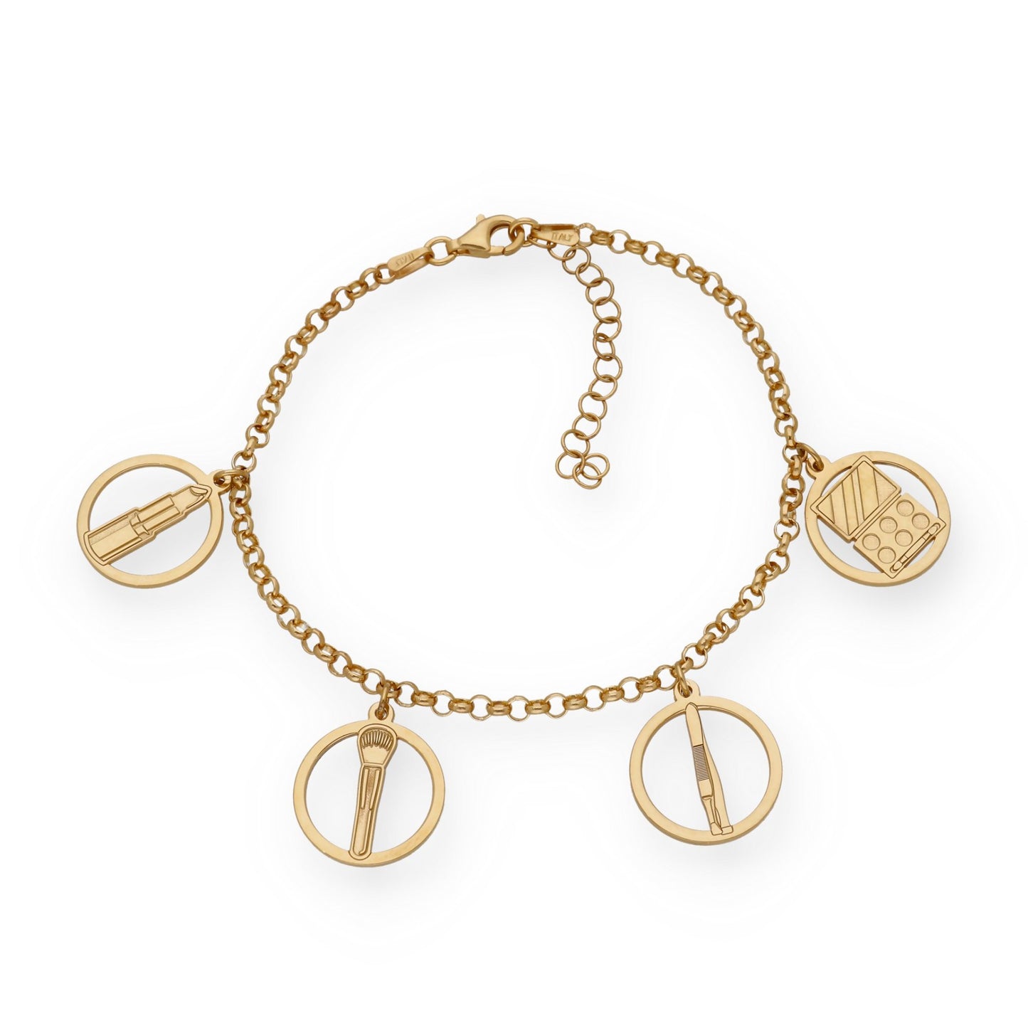 Pulsera Charms de Esteticista en Plata Bañada en Oro 18K