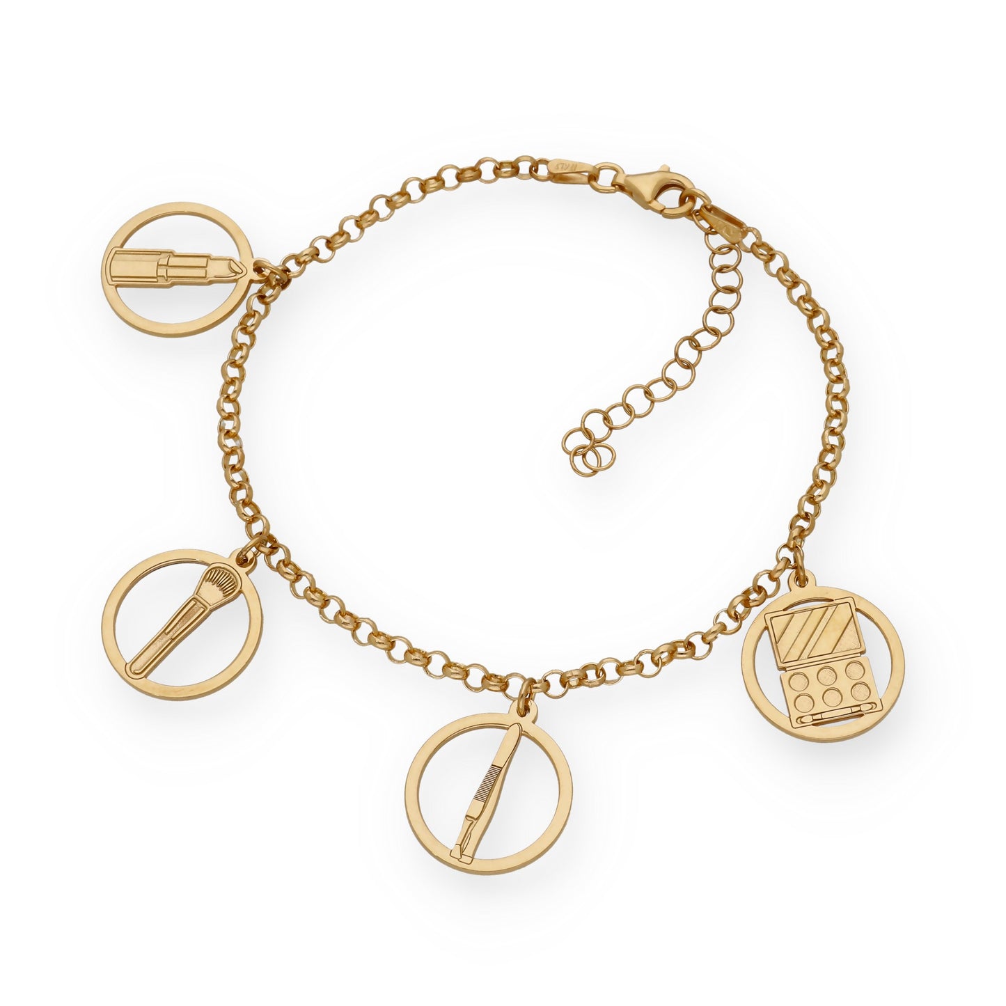 Pulsera Charms de Esteticista en Plata Bañada en Oro 18K