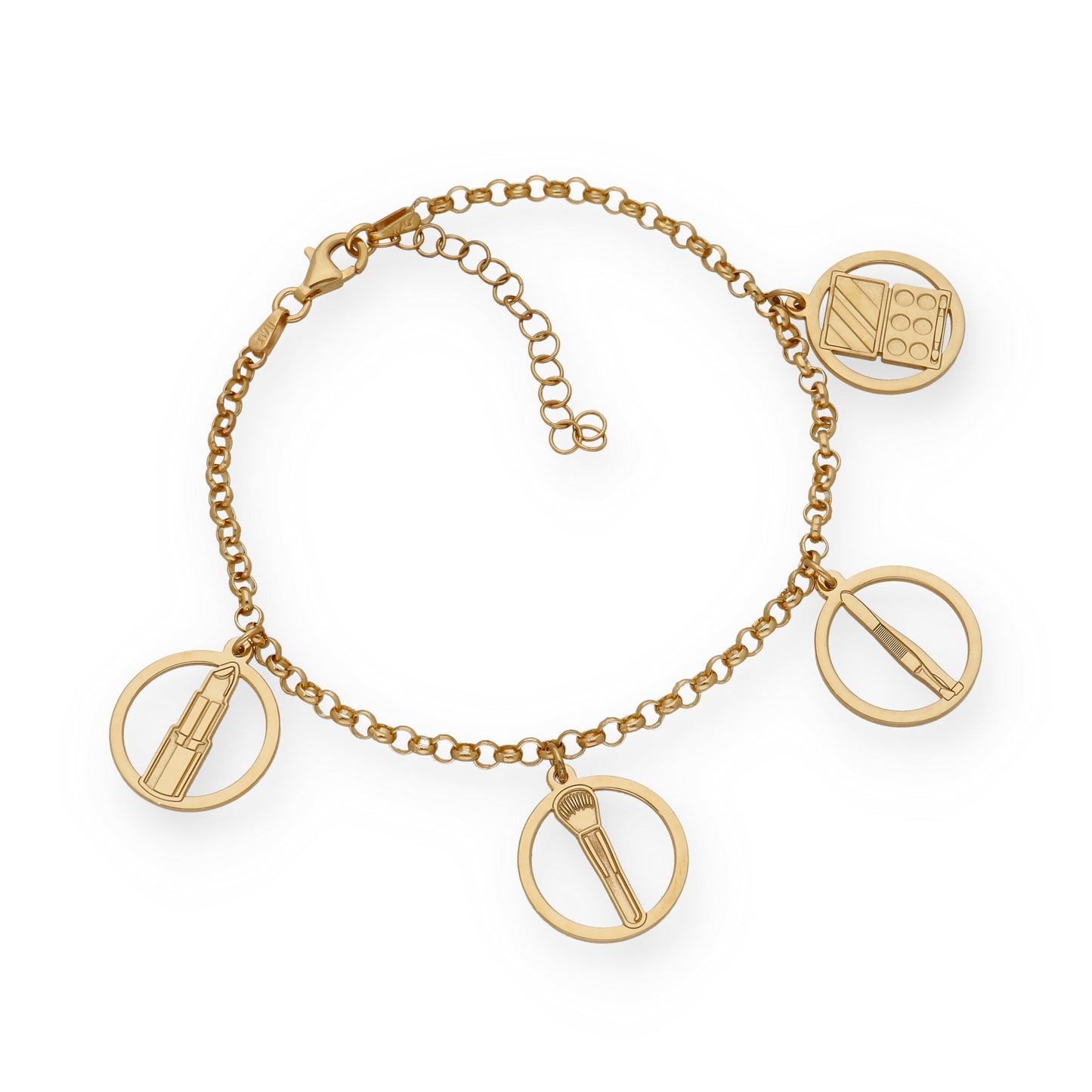Pulsera Charms de Esteticista en Plata Bañada en Oro 18K