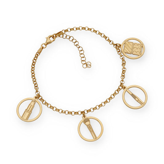 Pulsera Charms de Esteticista en Plata Bañada en Oro 18K