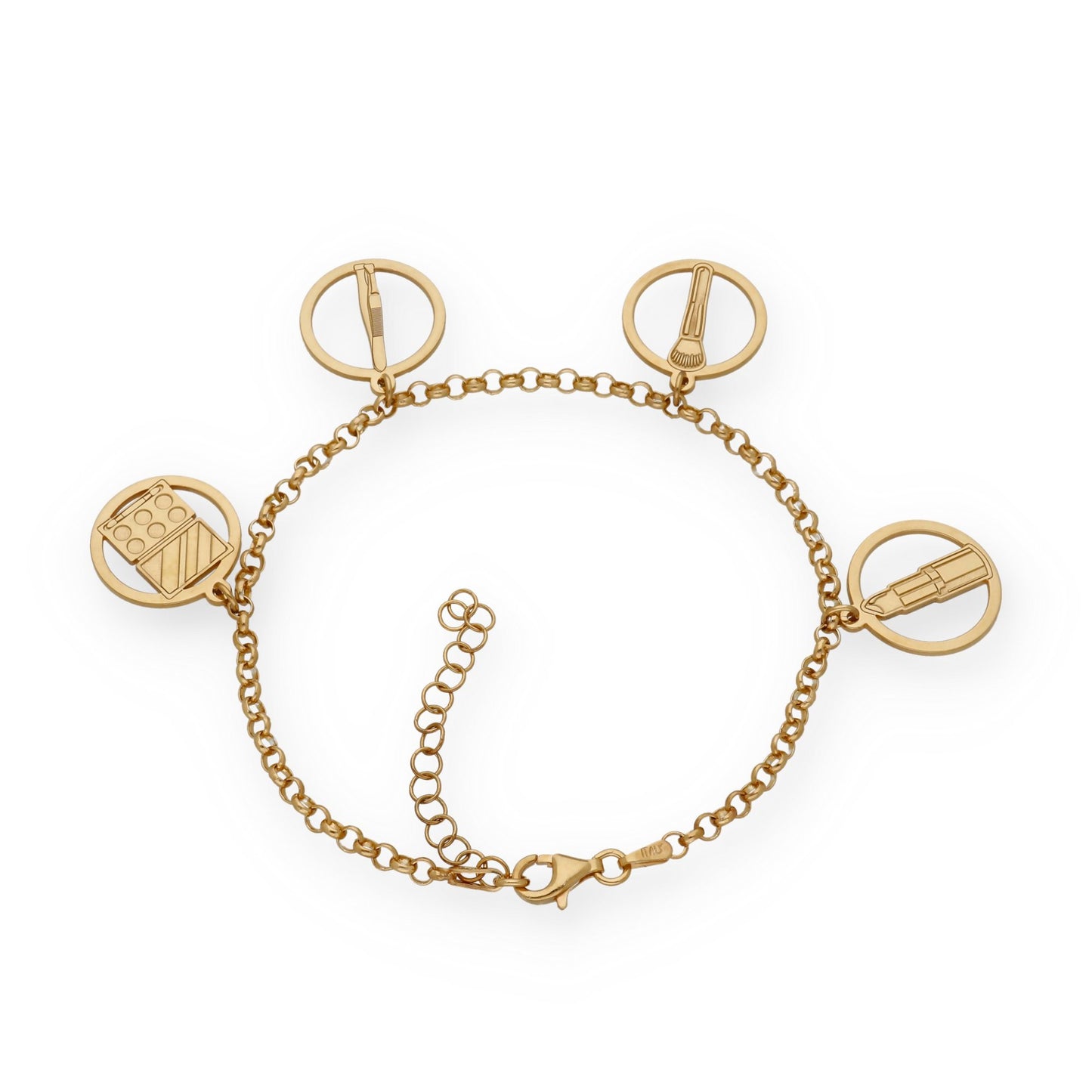 Pulsera Charms de Esteticista en Plata Bañada en Oro 18K