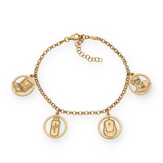 Pulsera Charms de Informática en Plata Bañada en Oro 18K