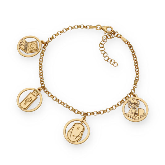 Pulsera Charms de Informática en Plata Bañada en Oro 18K