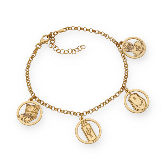 Pulsera Charms de Informática en Plata Bañada en Oro 18K