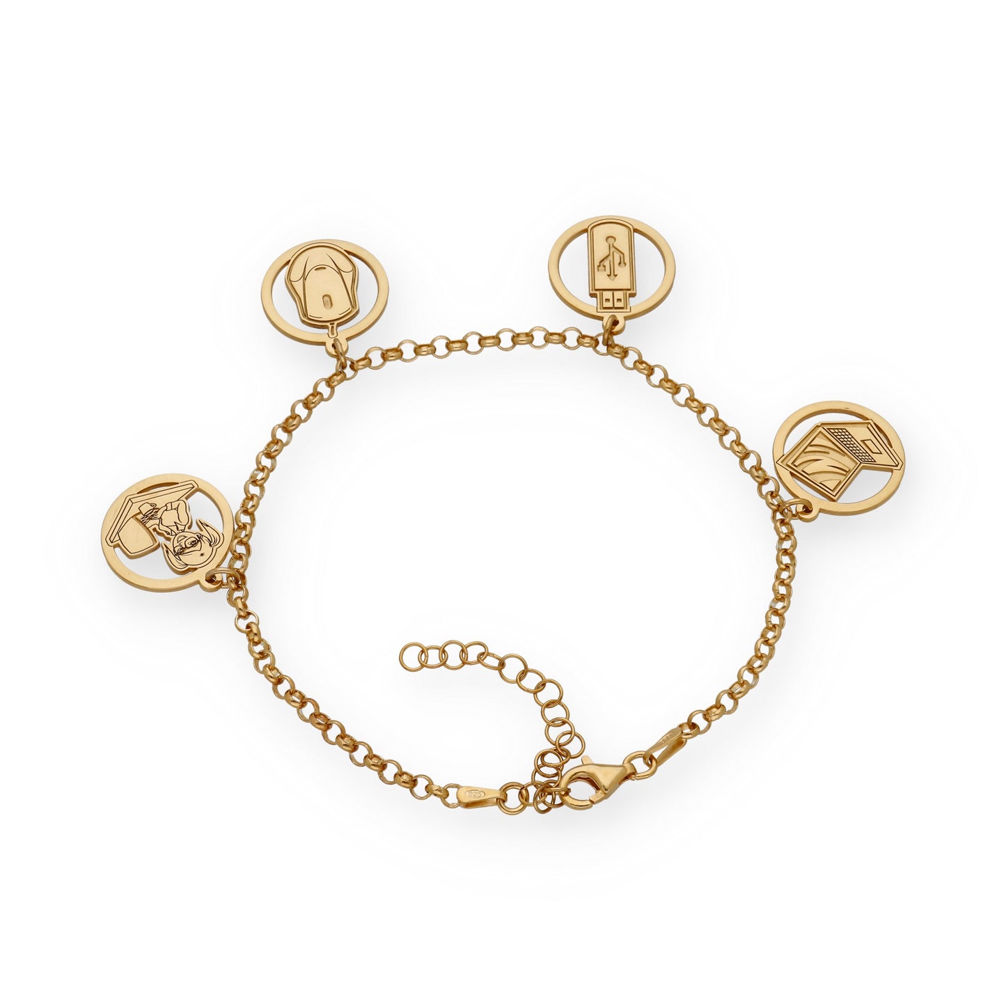 Pulsera Charms de Informática en Plata Bañada en Oro 18K