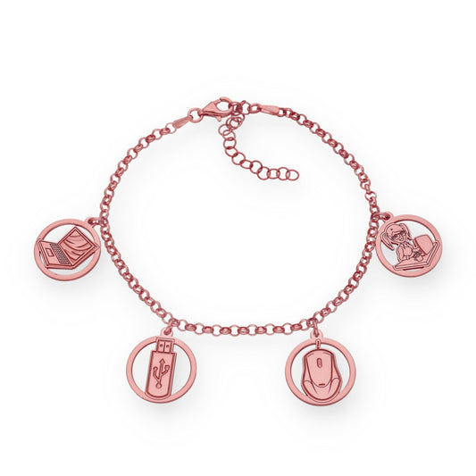 Pulsera Charms de Informática en Plata Bañada en Oro Rosa 18K