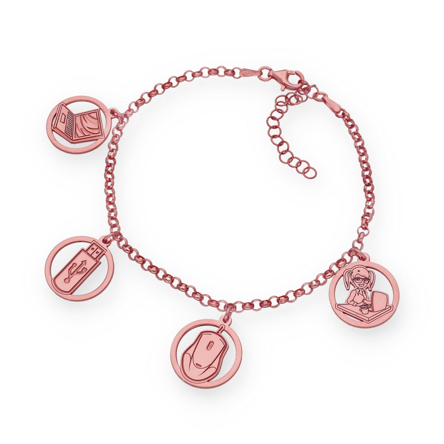 Pulsera Charms de Informática en Plata Bañada en Oro Rosa 18K