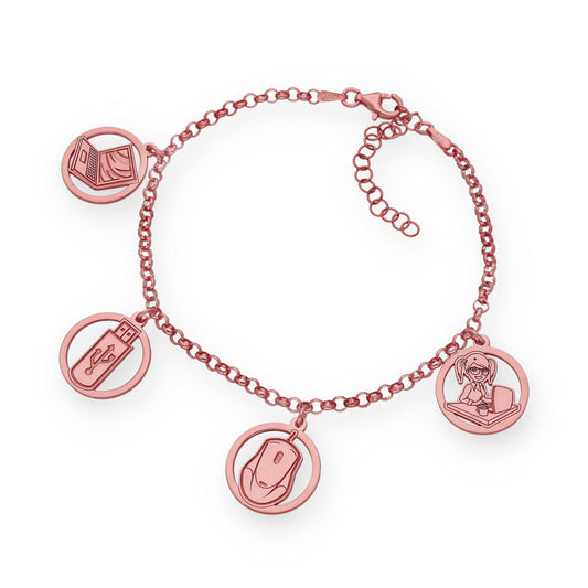 Pulsera Charms de Informática en Plata Bañada en Oro Rosa 18K