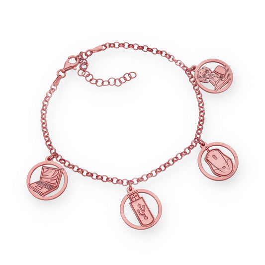 Pulsera Charms de Informática en Plata Bañada en Oro Rosa 18K