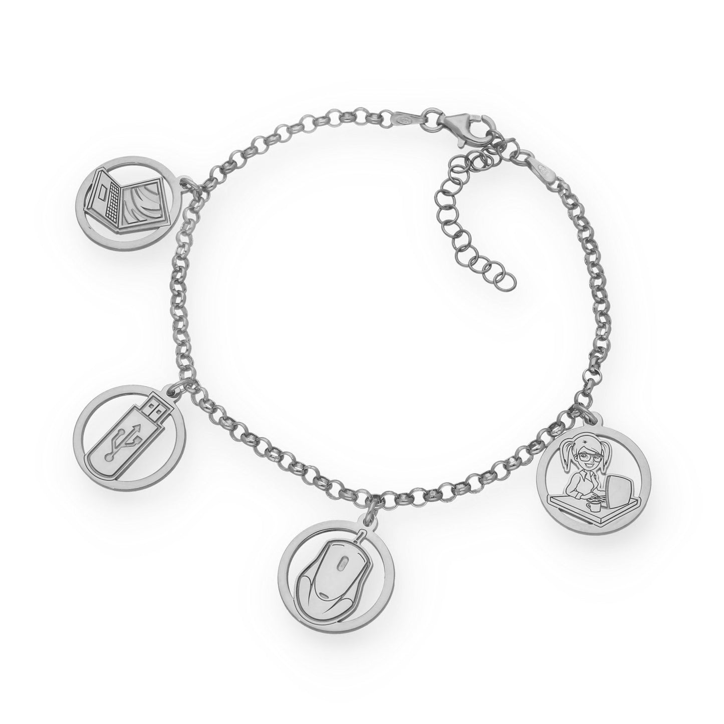 Pulsera Charms de Informática en Plata de Ley 925