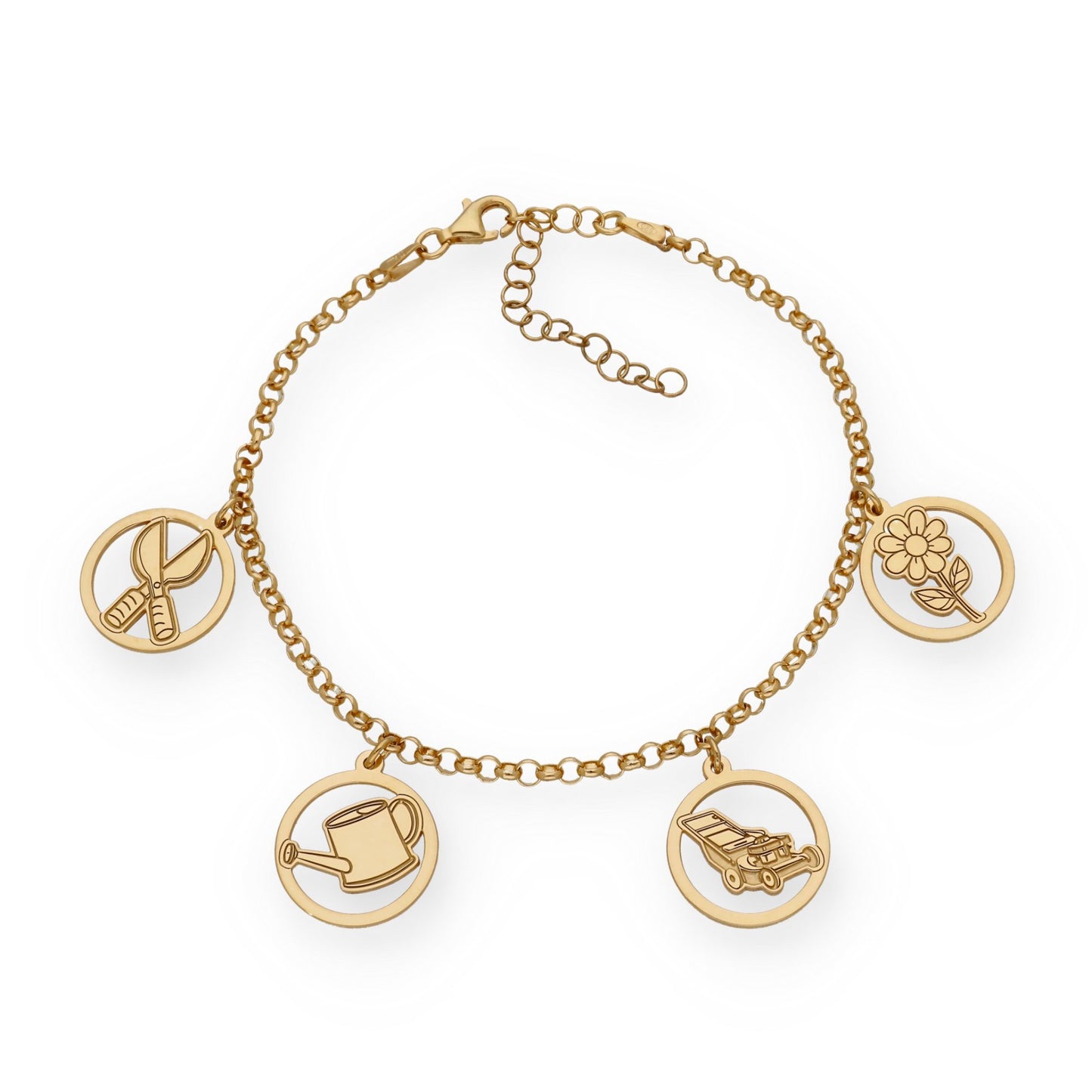 Pulsera Charms de Jardinería en Plata Bañada en Oro 18K