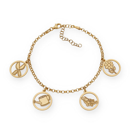 Pulsera Charms de Jardinería en Plata Bañada en Oro 18K