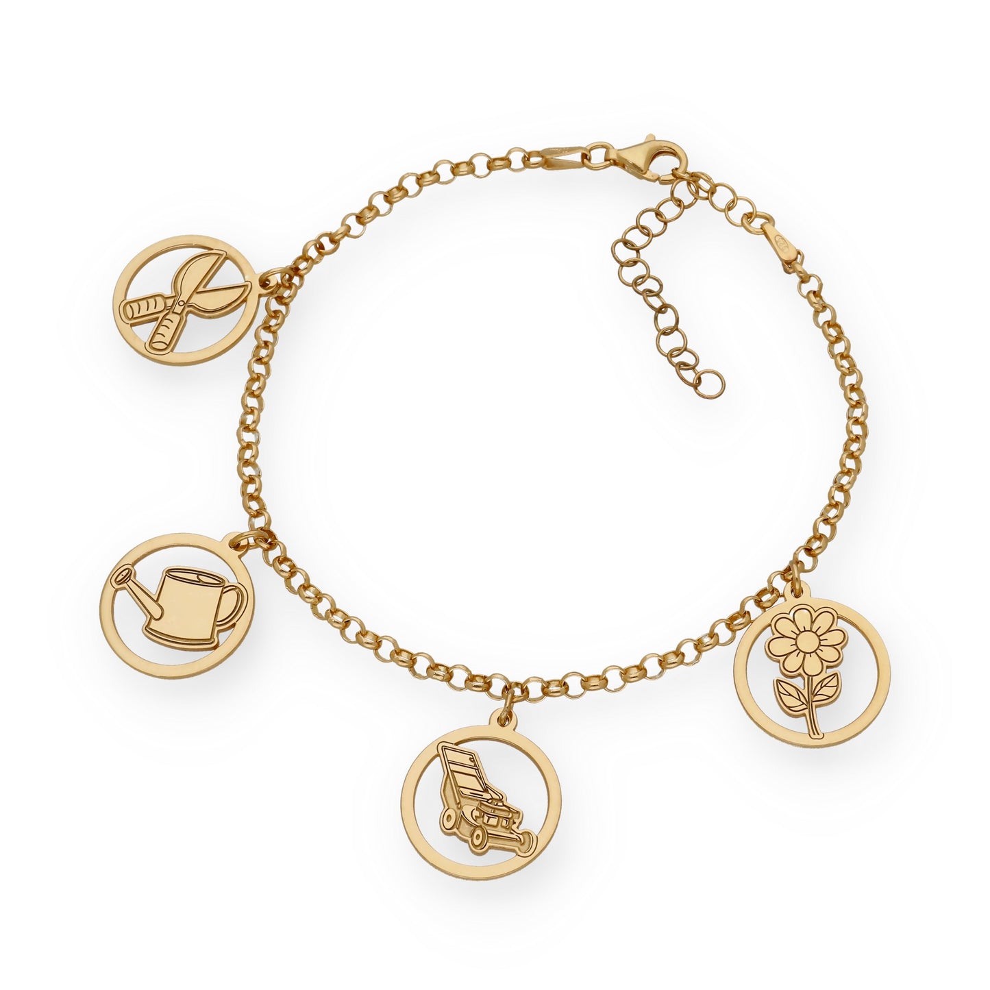 Pulsera Charms de Jardinería en Plata Bañada en Oro 18K
