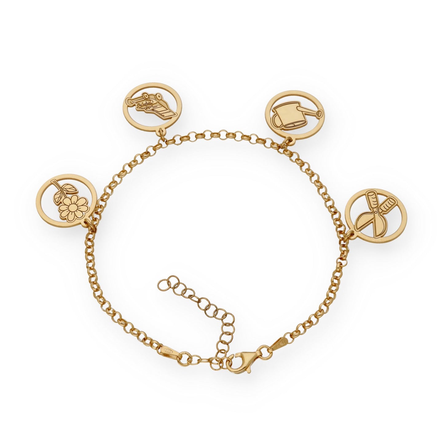 Pulsera Charms de Jardinería en Plata Bañada en Oro 18K