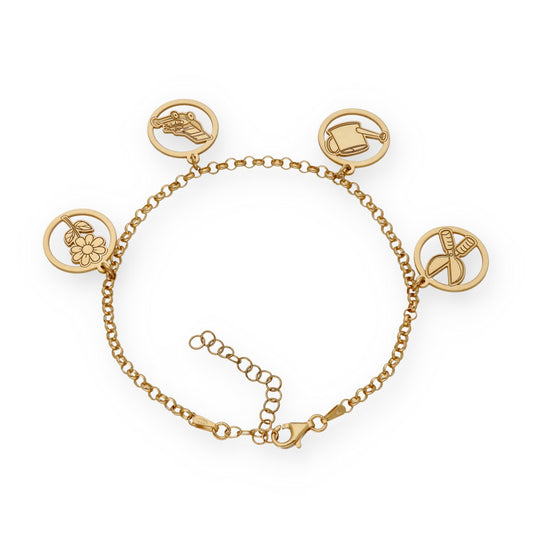 Pulsera Charms de Jardinería en Plata Bañada en Oro 18K