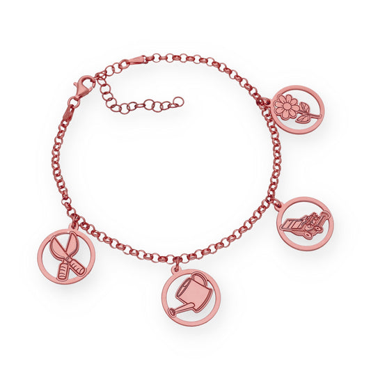 Pulsera Charms de Jardinería en Plata Bañada en Oro Rosa 18K